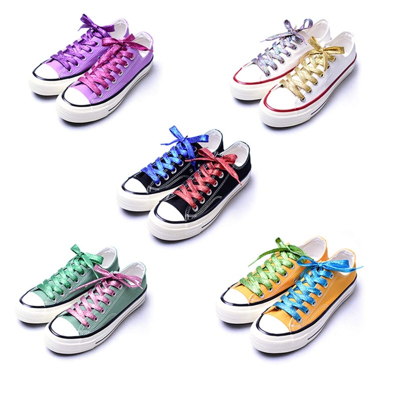 AYECEHI Shimmery glitter 42" Solid Colors Flat Shoelaces Flat Colored Shoe Laces Strings for Sneakers Skate Boots Sport - 5 Pairs - Image 3